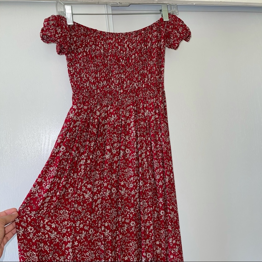 Off the shoulder Red Floral Dress 🌹